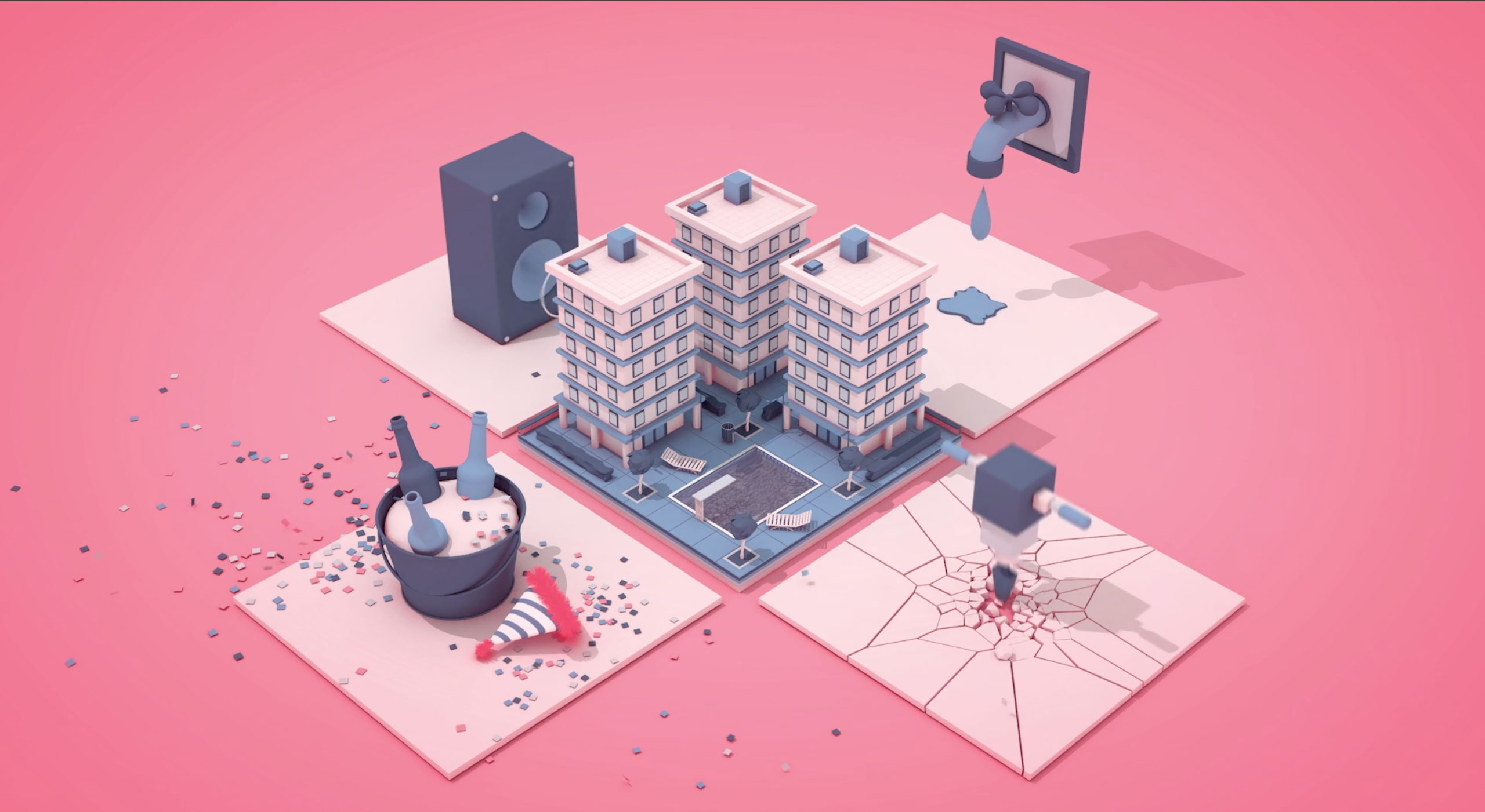 Tu Comunidad — pink buildings